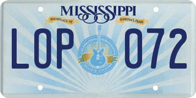 MS license plate LOP072