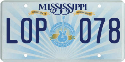 MS license plate LOP078