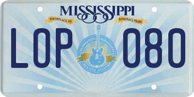 MS license plate LOP080