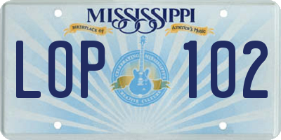 MS license plate LOP102