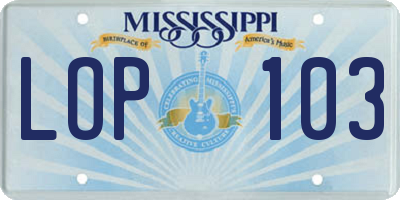 MS license plate LOP103