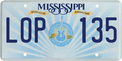 MS license plate LOP135