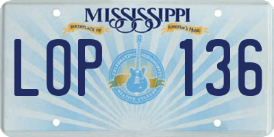 MS license plate LOP136