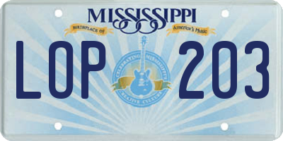 MS license plate LOP203