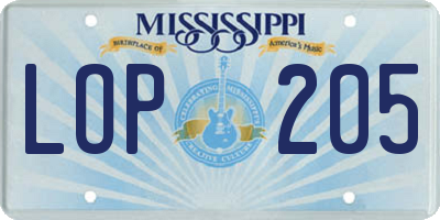 MS license plate LOP205