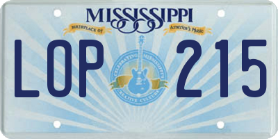 MS license plate LOP215