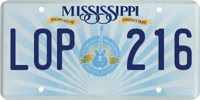 MS license plate LOP216