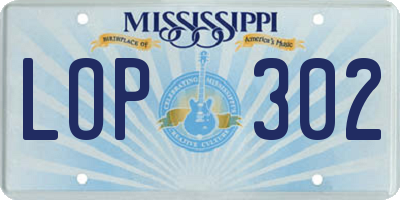 MS license plate LOP302