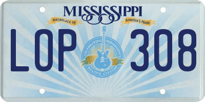 MS license plate LOP308