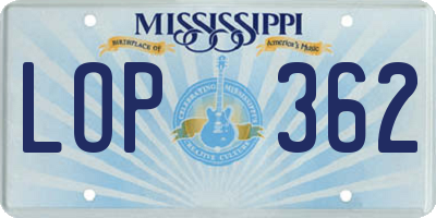 MS license plate LOP362