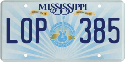 MS license plate LOP385