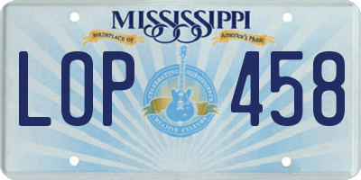 MS license plate LOP458