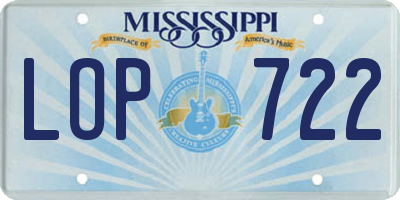 MS license plate LOP722