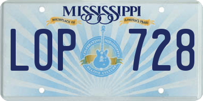 MS license plate LOP728