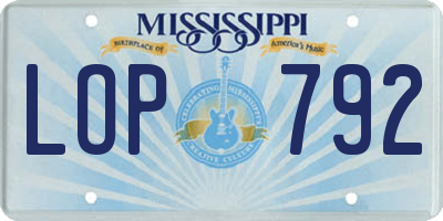 MS license plate LOP792
