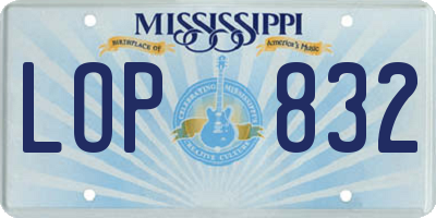MS license plate LOP832