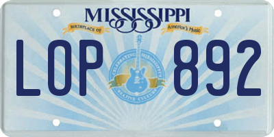 MS license plate LOP892