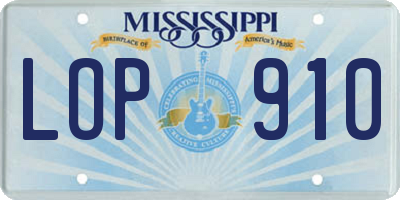 MS license plate LOP910