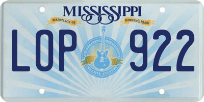 MS license plate LOP922