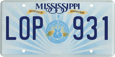 MS license plate LOP931