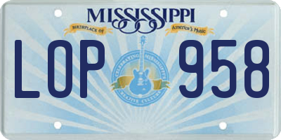 MS license plate LOP958