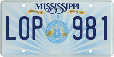 MS license plate LOP981