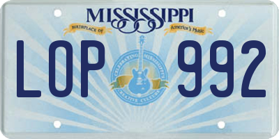 MS license plate LOP992