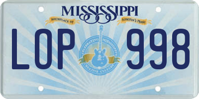 MS license plate LOP998