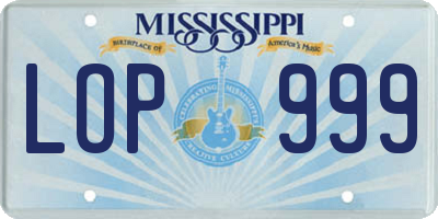 MS license plate LOP999