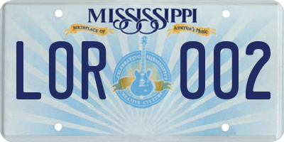 MS license plate LOR002