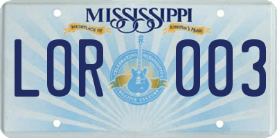 MS license plate LOR003
