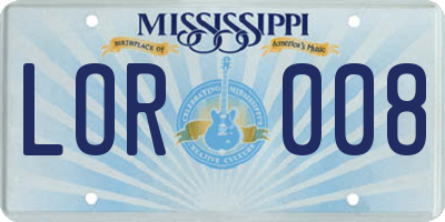 MS license plate LOR008