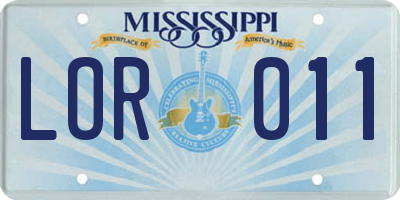 MS license plate LOR011