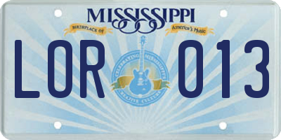 MS license plate LOR013