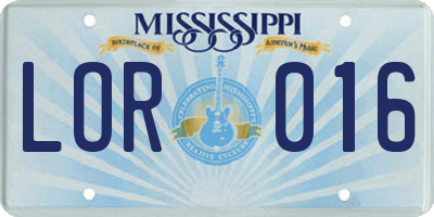 MS license plate LOR016