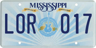 MS license plate LOR017