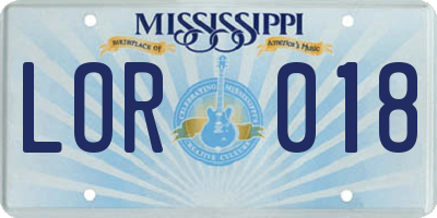 MS license plate LOR018
