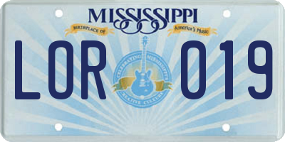 MS license plate LOR019