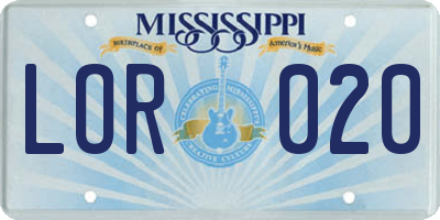 MS license plate LOR020