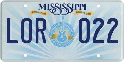 MS license plate LOR022