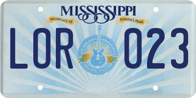 MS license plate LOR023