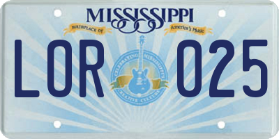 MS license plate LOR025