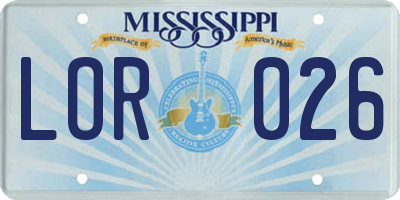 MS license plate LOR026