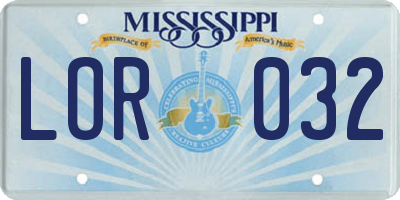MS license plate LOR032