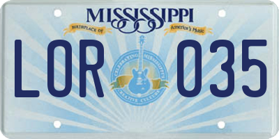 MS license plate LOR035