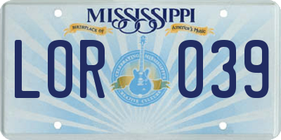 MS license plate LOR039