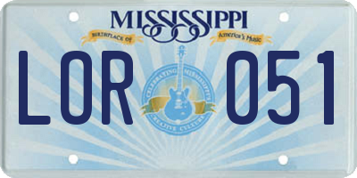 MS license plate LOR051