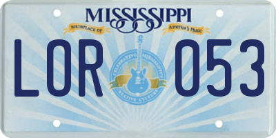 MS license plate LOR053
