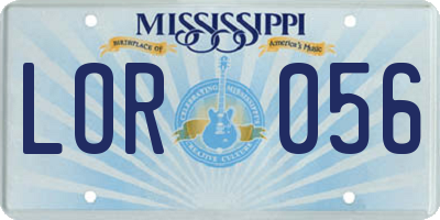 MS license plate LOR056