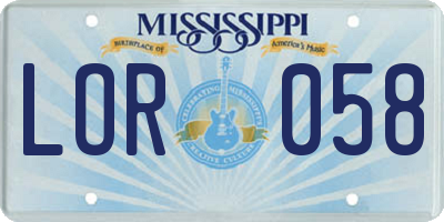 MS license plate LOR058